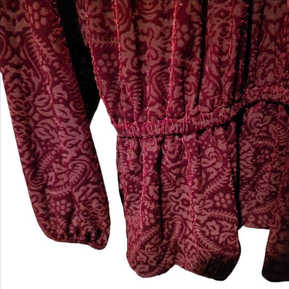 Loft Mosaic Shirred Velour Burgundy Red Paisley Floral Velvet Top Size XL - Picture 4 of 8